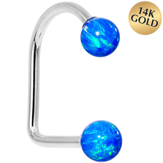 14k White Gold Blue 5mm Synthetic Opal Lippy Loop 14G 3/8