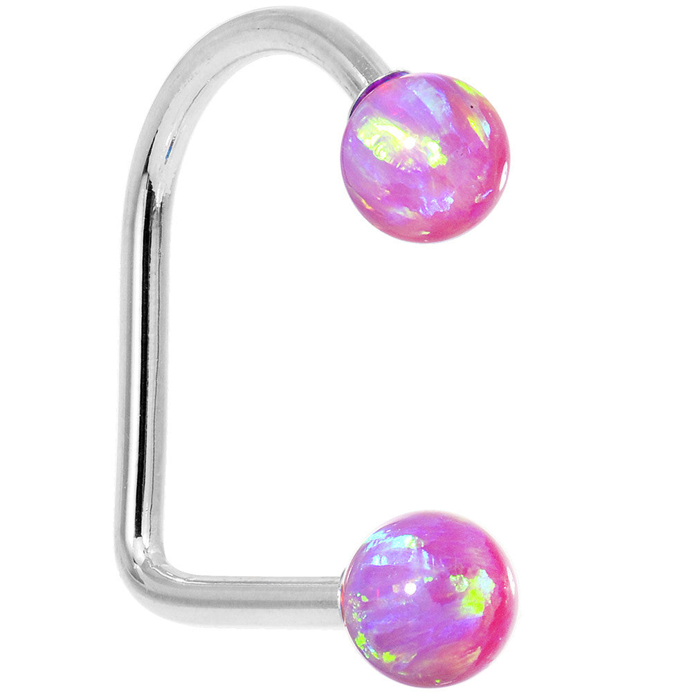 14k White Gold Fuchsia 5mm Synthetic Opal Lippy Loop 14G 3/8