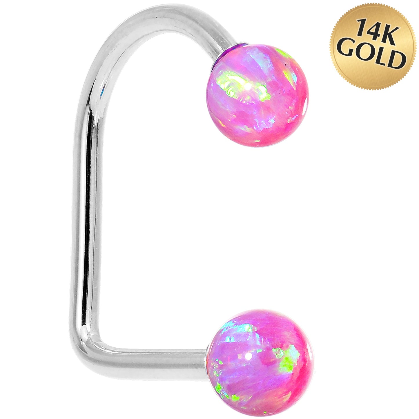 14k White Gold Fuchsia 5mm Synthetic Opal Lippy Loop 14G 3/8