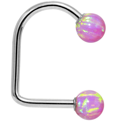 14k White Gold Fuchsia 5mm Synthetic Opal Lippy Loop 14G 3/8
