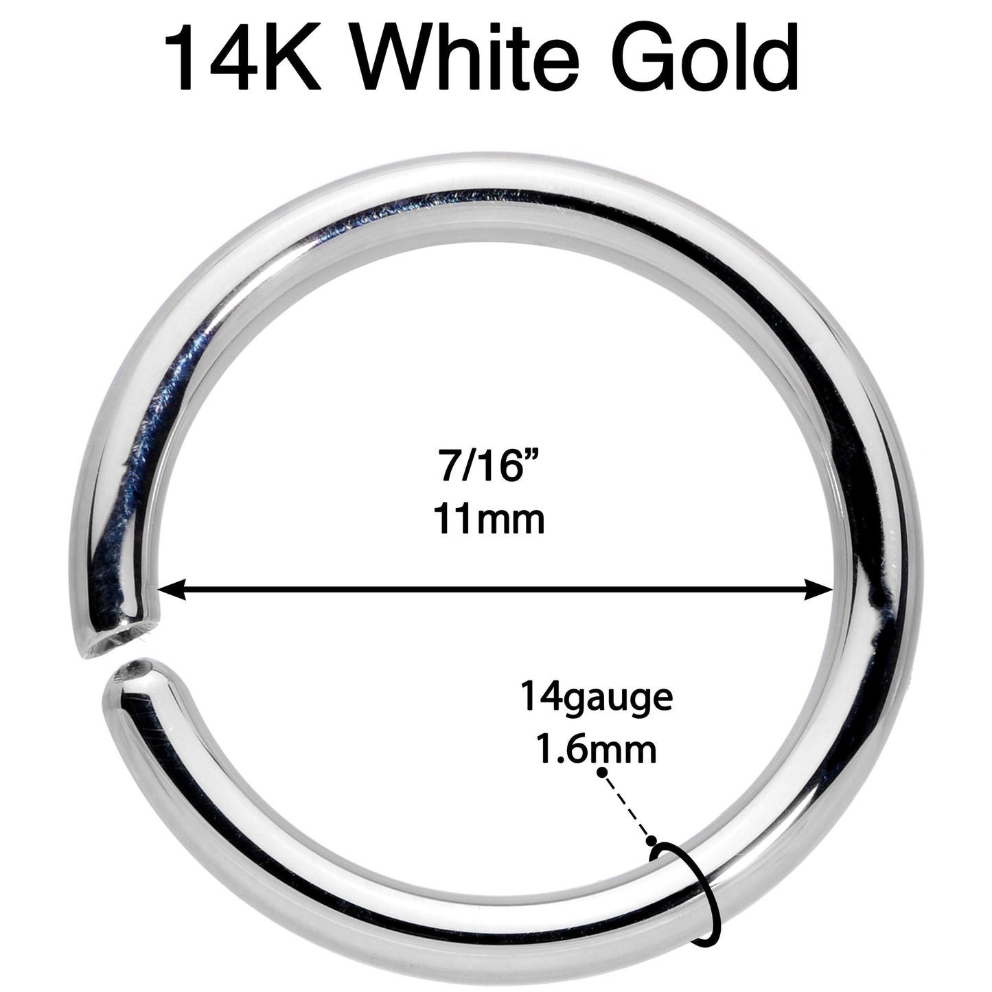 14G 7/16 Handcrafted Solid 14k White Gold Seamless Circular Ring