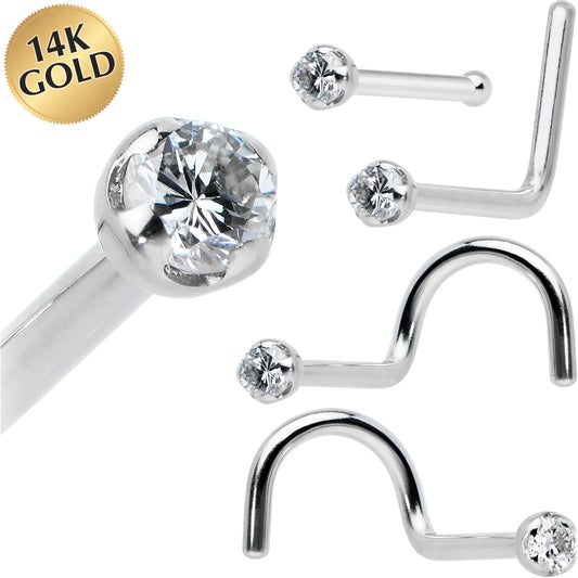 14k Solid White Gold Genuine 1.5mm Diamond Micro Nose Ring