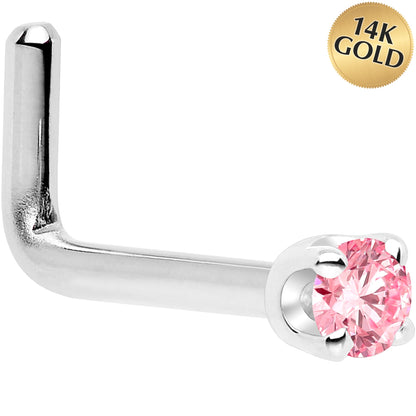 14k White Gold 2mm Lab Grown Pink Diamond Nose Ring