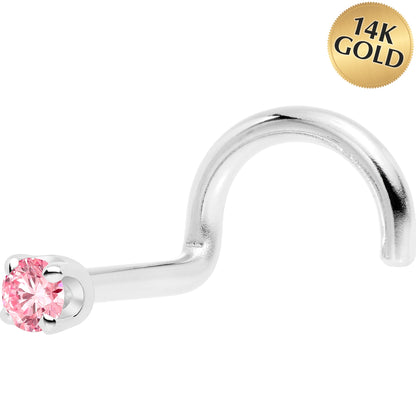 14k White Gold 2mm Lab Grown Pink Diamond Nose Ring