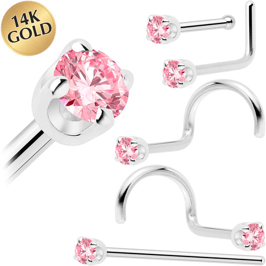 14k White Gold 2mm Lab Grown Pink Diamond Nose Ring