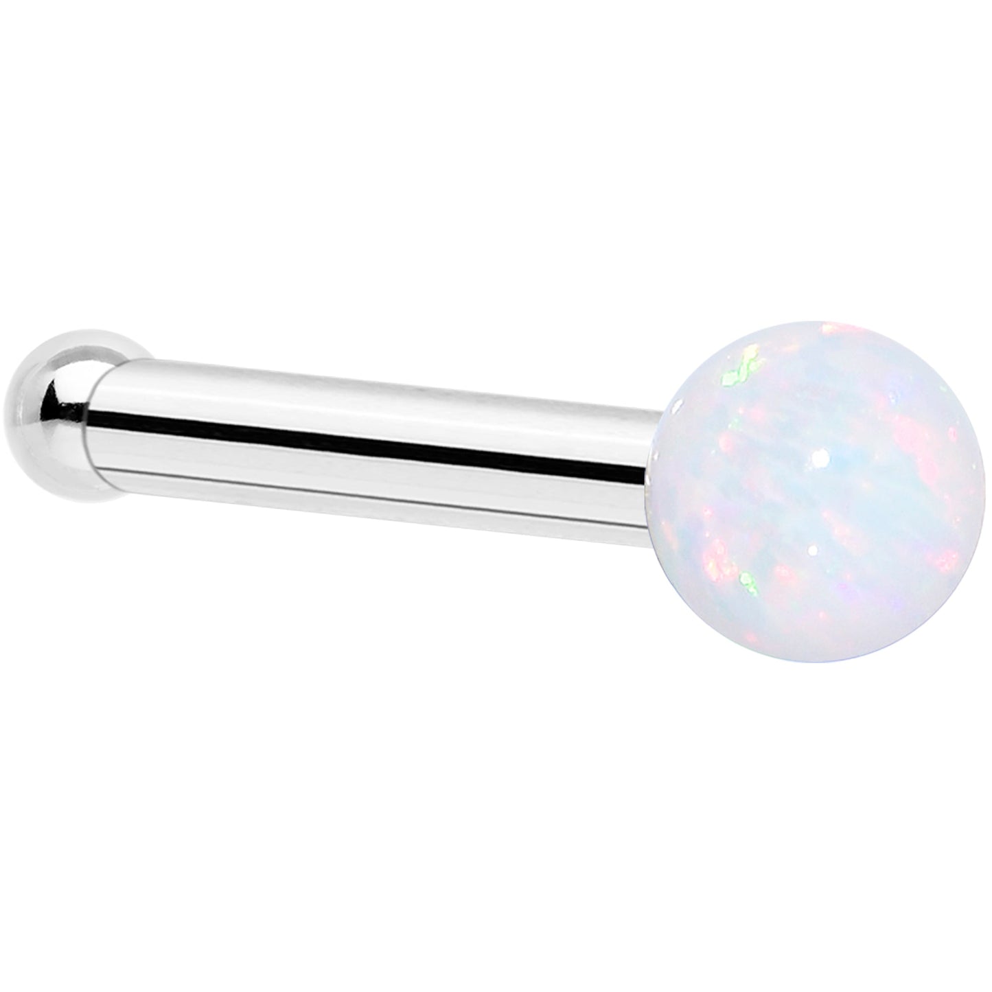 14k White Gold 2.5mm Synthetic Opal Ball Nose Ring