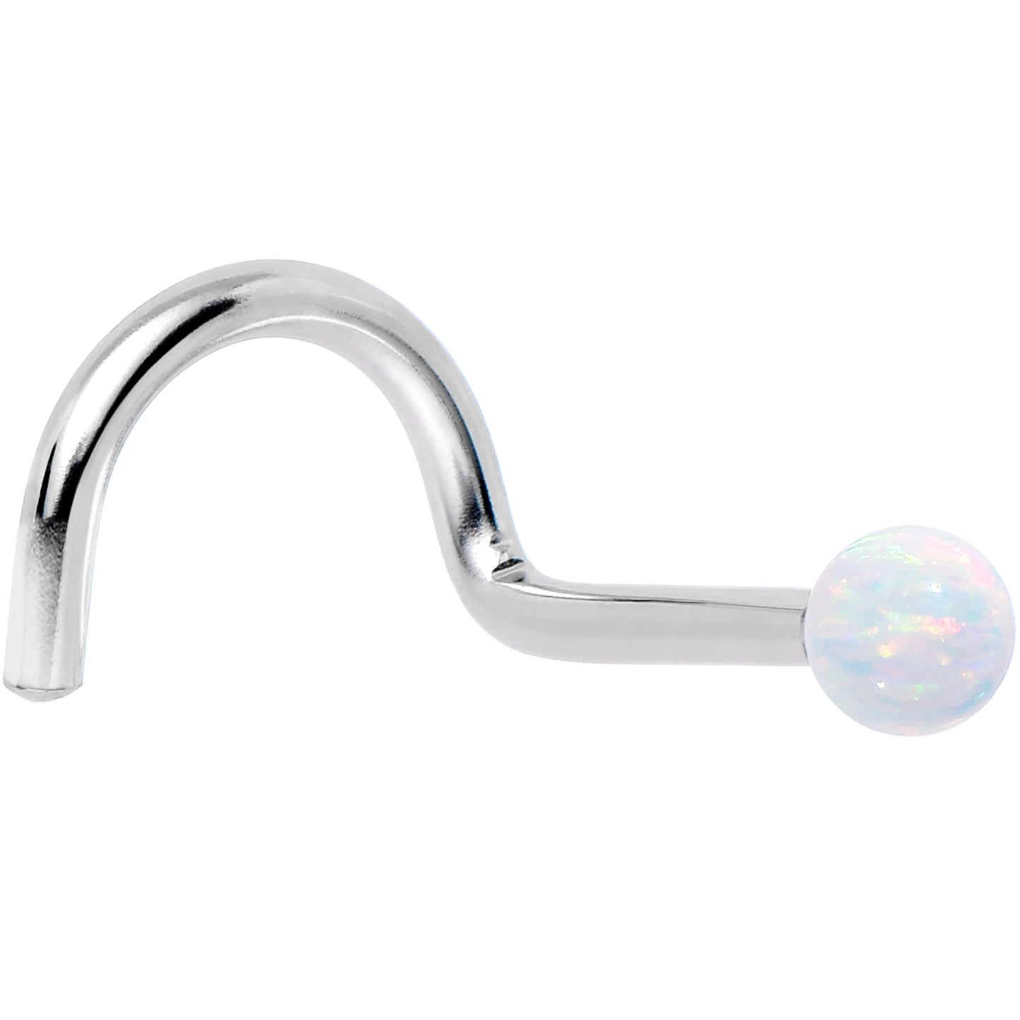 14k White Gold 2.5mm Synthetic Opal Ball Nose Ring