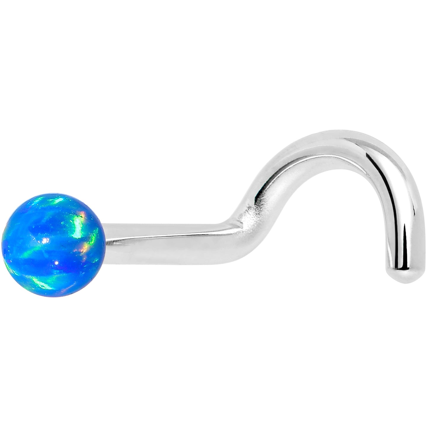 14k White Gold 2.5mm Blue Synthetic Opal Ball Nose Ring