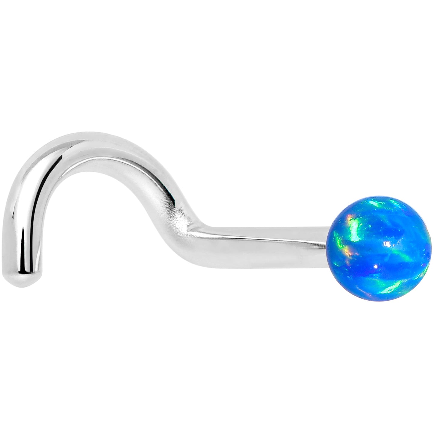 14k White Gold 2.5mm Blue Synthetic Opal Ball Nose Ring