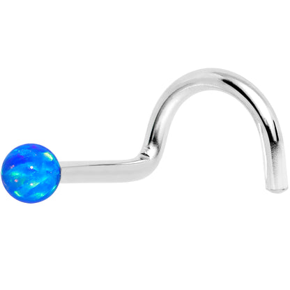14k White Gold 2.5mm Blue Synthetic Opal Ball Nose Ring