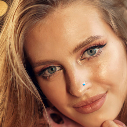 14k White Gold 2.5mm Blue Synthetic Opal Ball Nose Ring