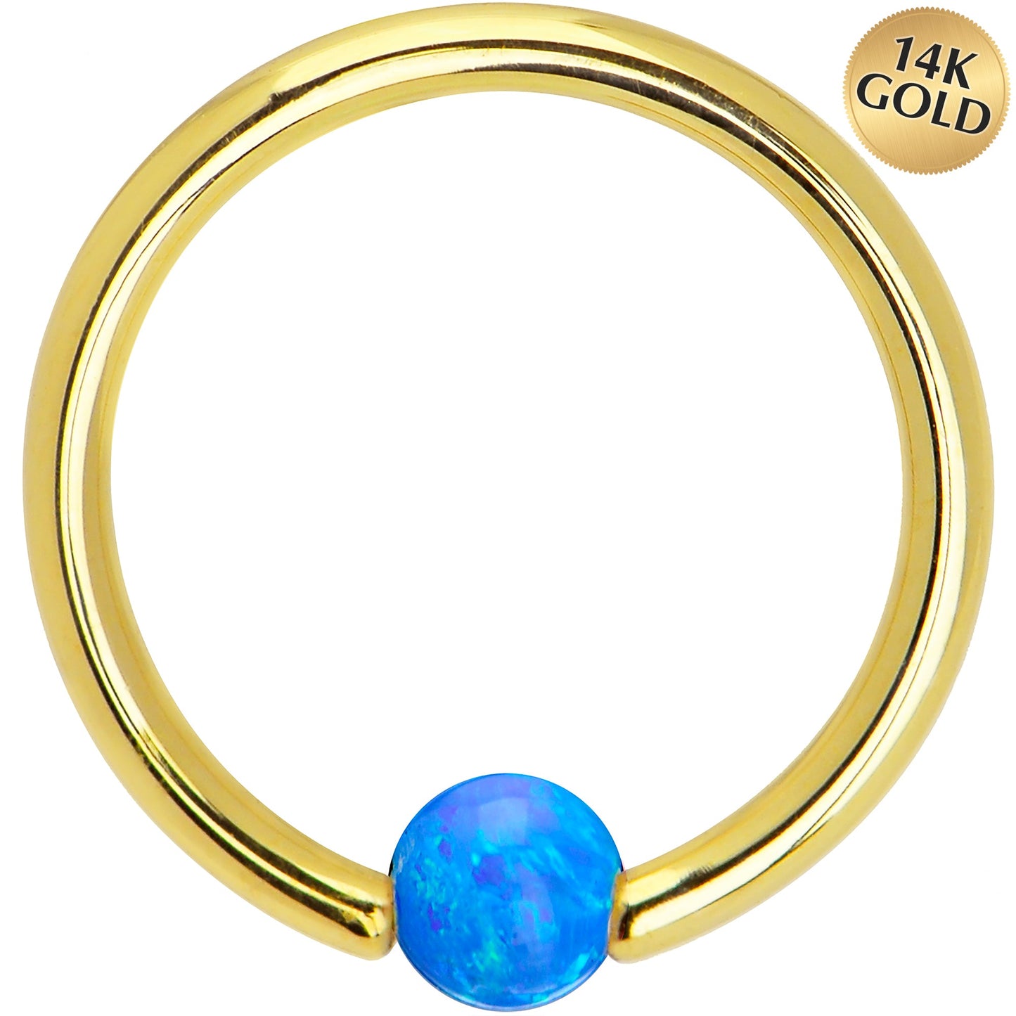 14G 3/8 Solid 14K Gold Blue Synthetic Opal Captive Ring
