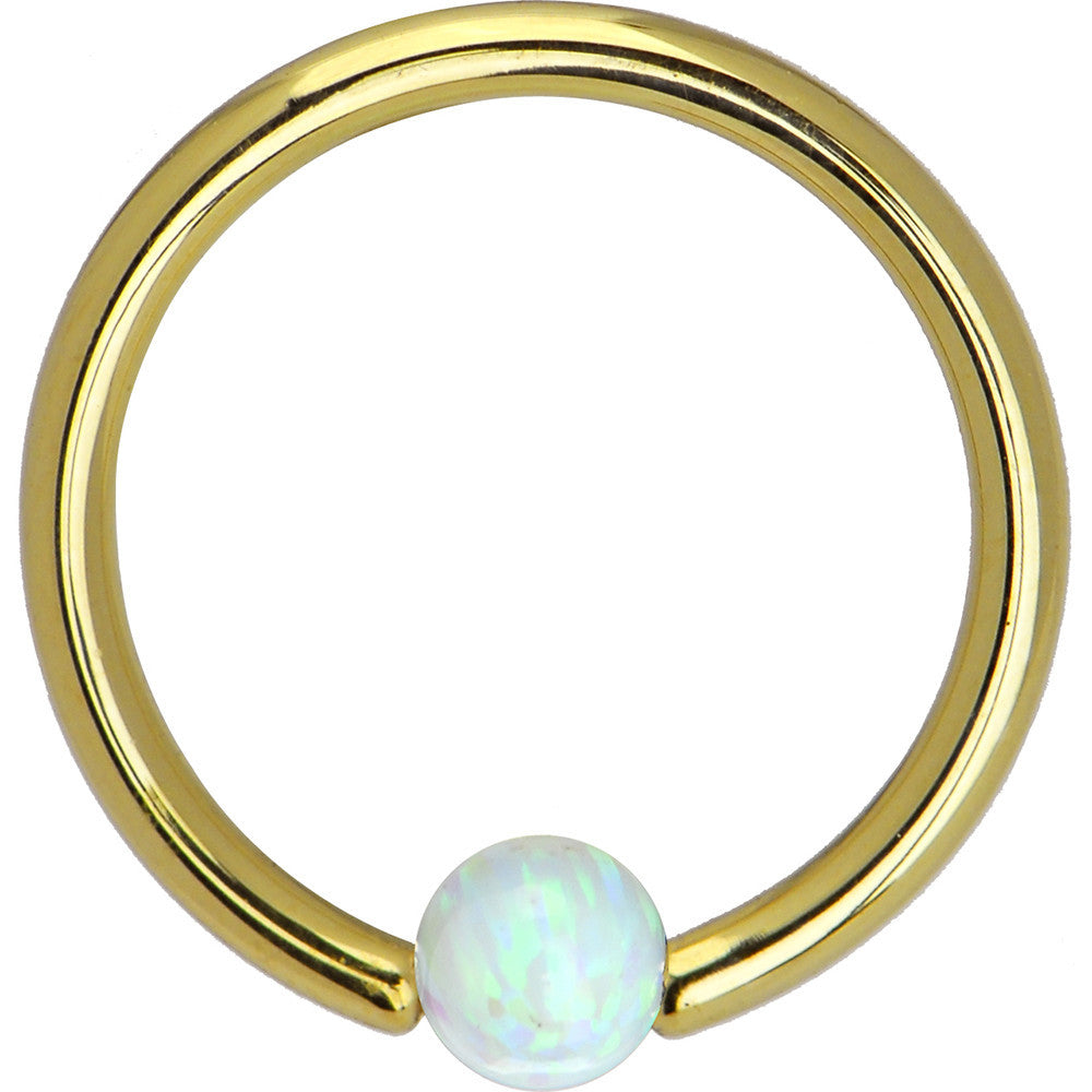 14G 3/8 Solid 14K Yellow Gold White Synthetic Opal Captive Ring