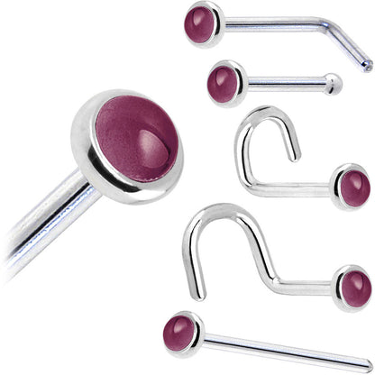 Solid 14K White Gold 2mm Genuine Raspberry Rhodolite Garnet Nose Ring