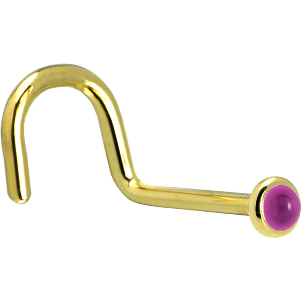 Solid 14K Yellow Gold 2mm Genuine Pink Garnet Nose Ring