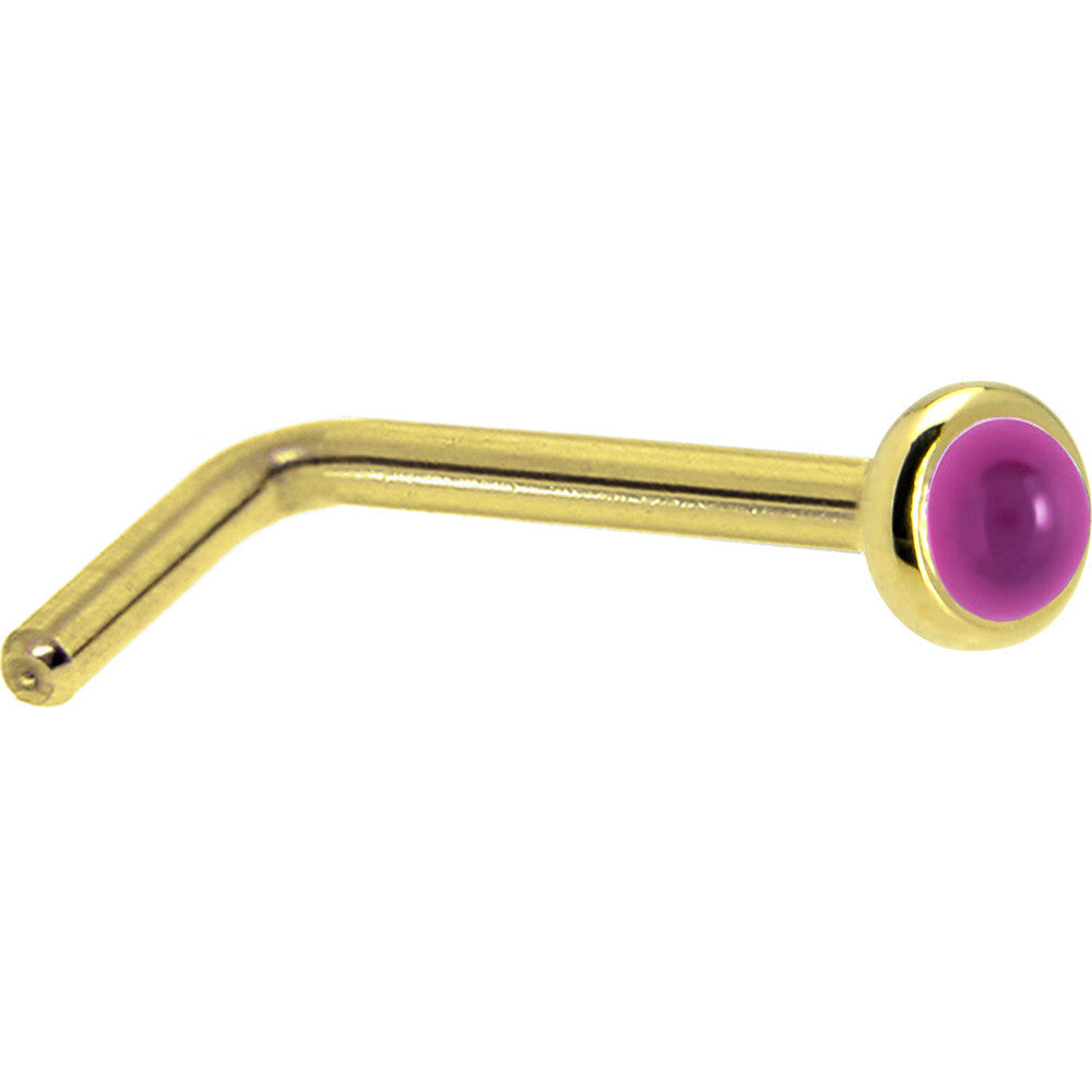 Solid 14K Yellow Gold 2mm Genuine Pink Garnet Nose Ring