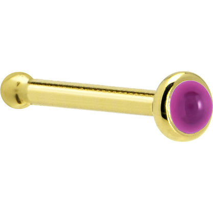 Solid 14K Yellow Gold 2mm Genuine Pink Garnet Nose Ring