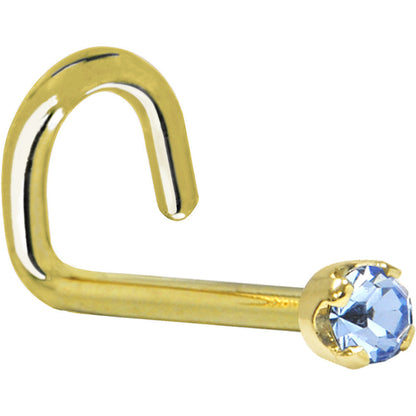 Solid 14K Yellow Gold 2mm Light Blue Cubic Zirconia Nose Ring