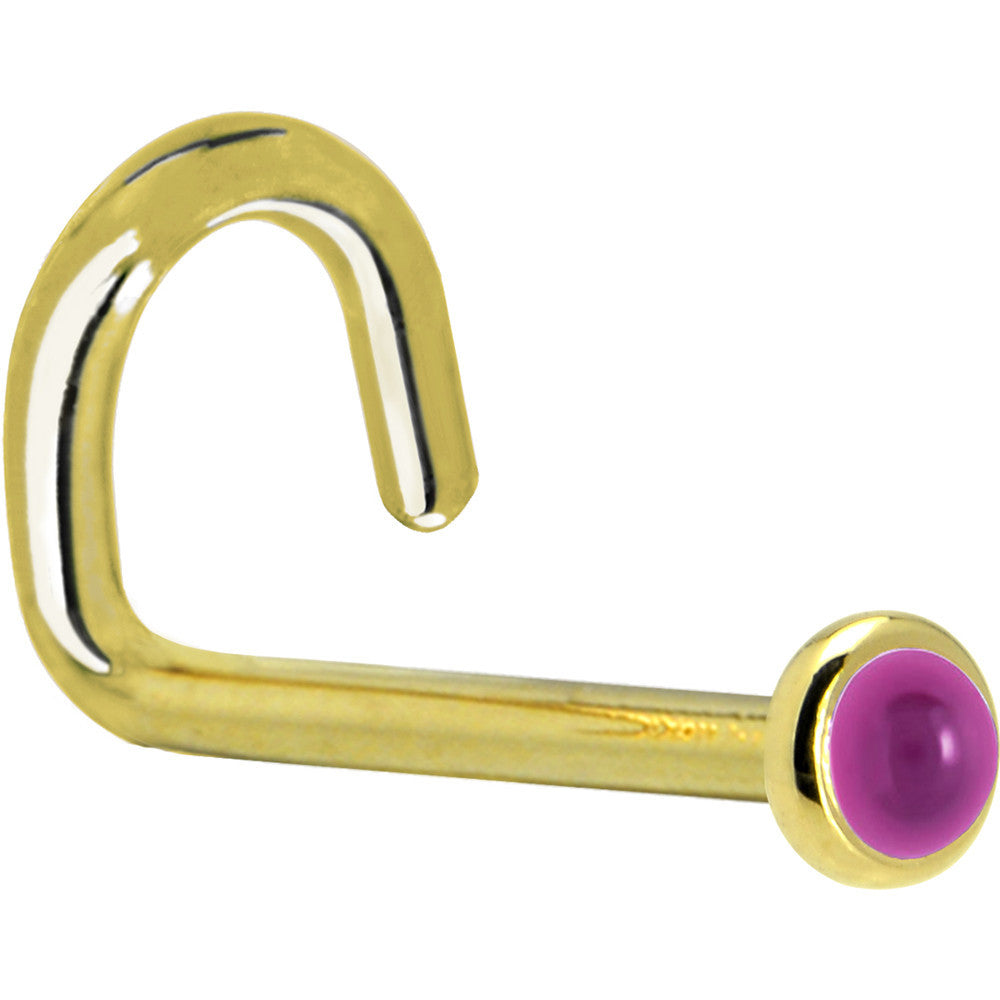 Solid 14K Yellow Gold 2mm Genuine Pink Garnet Nose Ring