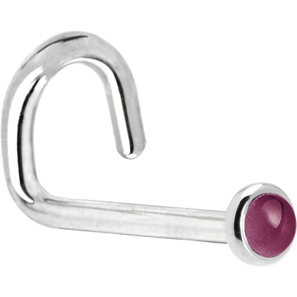 Solid 14K White Gold 2mm Genuine Raspberry Rhodolite Garnet Nose Ring