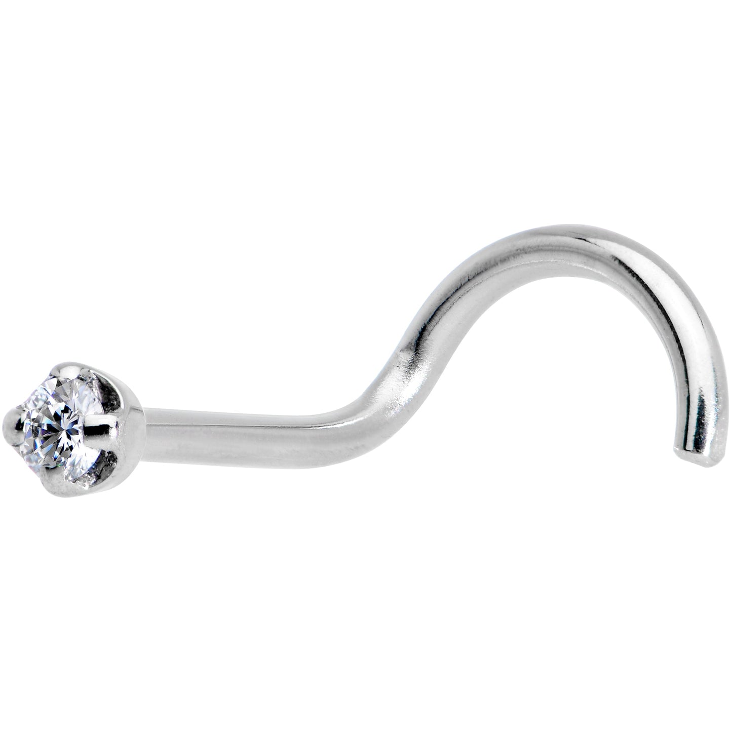 Solid 14K White Gold 1.5mm Genuine Diamond Nose Ring