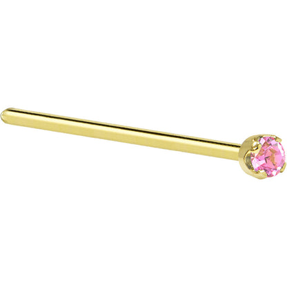 Solid 14K Yellow Gold 2mm Pink Cubic Zirconia Nose Ring