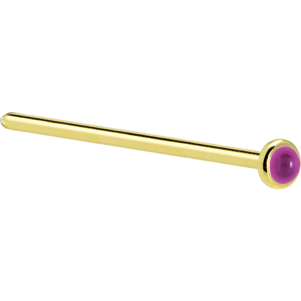 Solid 14K Yellow Gold 2mm Genuine Pink Garnet Nose Ring