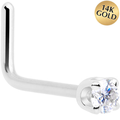 Solid 14K White Gold 2mm Genuine Diamond Nose Ring