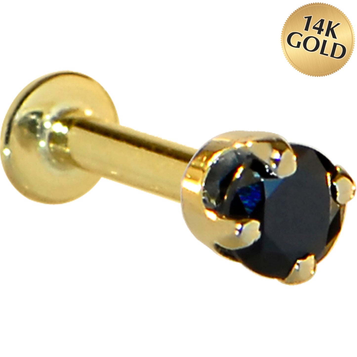16G Solid 14K Yellow Gold 3mm Black Cubic Zirconia Tragus Earring Stud