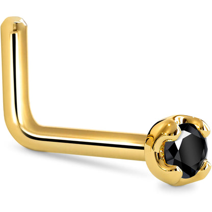 Solid 14K Yellow Gold 1.5mm Genuine Black Diamond Nose Ring