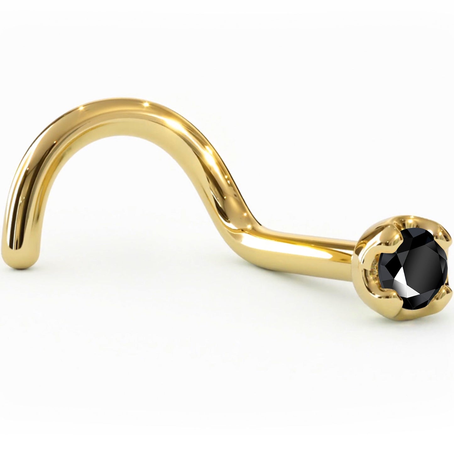 Solid 14K Yellow Gold 1.5mm Genuine Black Diamond Nose Ring