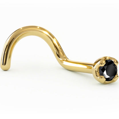 Solid 14K Yellow Gold 1.5mm Genuine Black Diamond Nose Ring