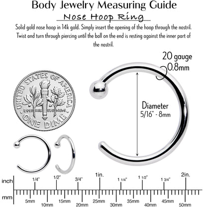 20G 5/16 Solid 14K White Gold Nose Hoop