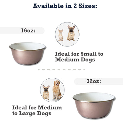 Deep Dog Bowl with Paw Print Design – Stainless Steel Bowl, Ideal for Small, Medium to Large Dogs – Rose Gold