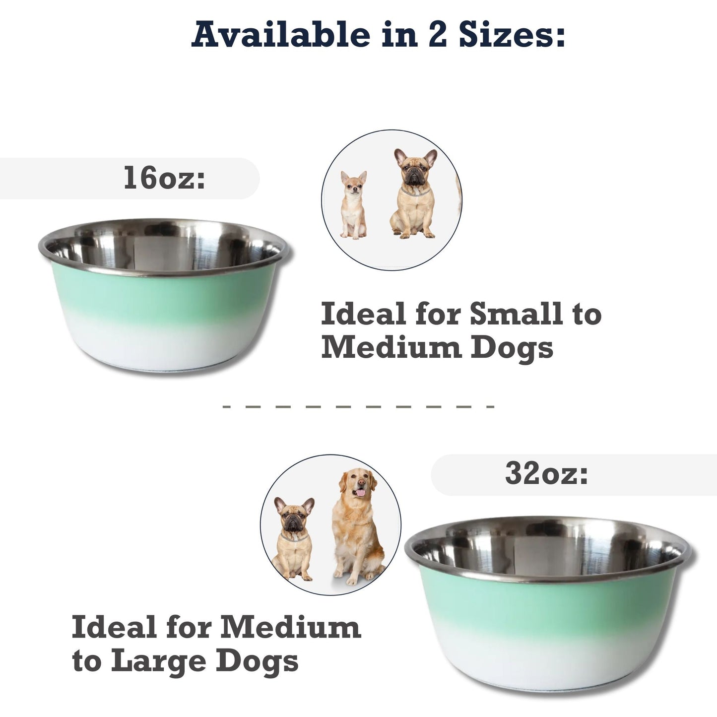 Deep Dog Bowl – Stainless Steel Bowl, Ideal for Small, Medium & Large Dogs – Mint Green