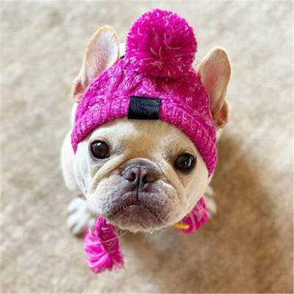 Autumn Winter Warm Knitted Pet Hats With Fluffy Ball