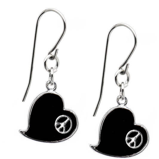Black Heart Peace Sign Earrings