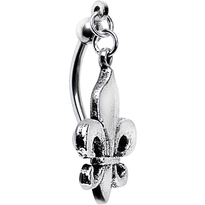 Antiqued Silver Tone Fleur De Lis Top Mount Belly Ring