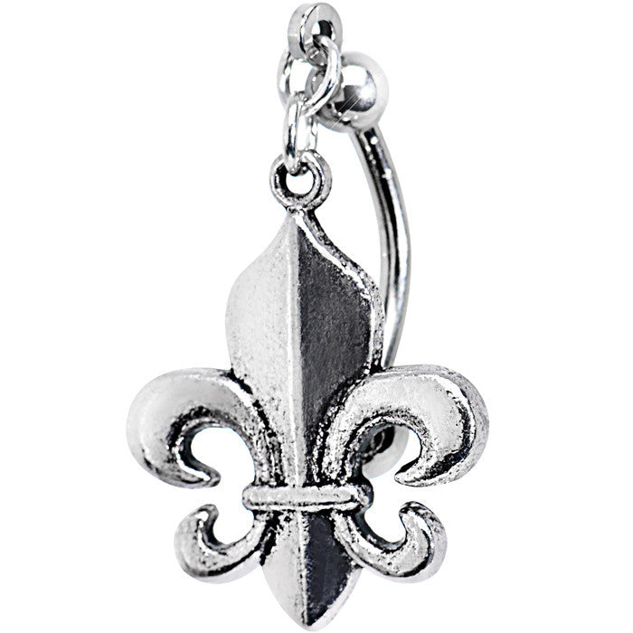 Antiqued Silver Tone Fleur De Lis Top Mount Belly Ring
