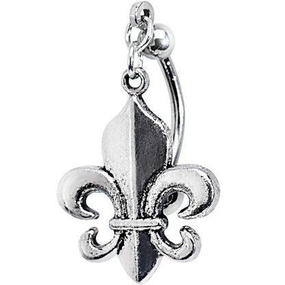 Antiqued Silver Tone Fleur De Lis Top Mount Belly Ring