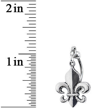 Antiqued Silver Tone Fleur De Lis Top Mount Belly Ring