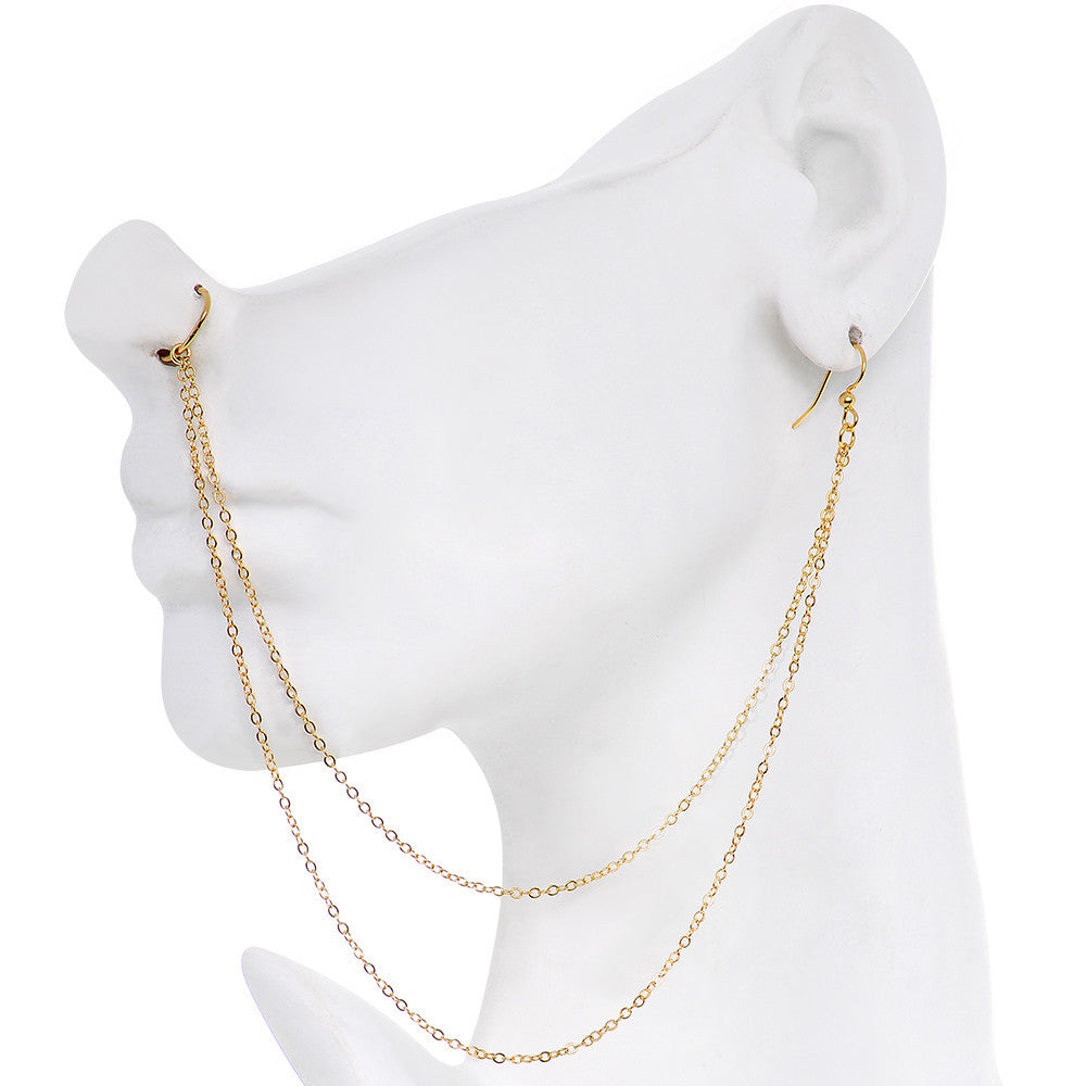 Handcrafted Pirate Booty Gold Plated Ear to Nose Chain 20G 5/16