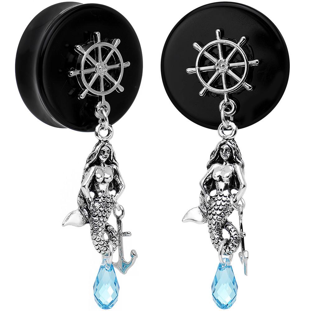 Aqua Nautical Mermaid Plug Set Created with Crystal 00G to 1 Inch