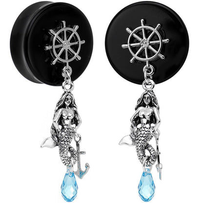 Aqua Nautical Mermaid Plug Set Created with Crystal 00G to 1 Inch
