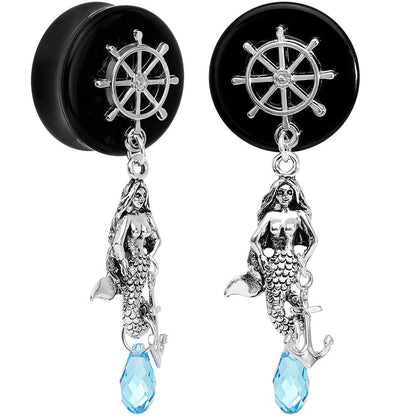 Aqua Nautical Mermaid Plug Set Created with Crystal 00G to 1 Inch