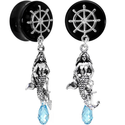 Aqua Nautical Mermaid Plug Set Created with Crystal 00G to 1 Inch