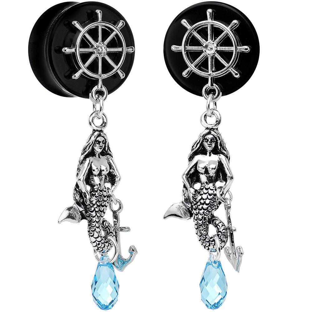 Aqua Nautical Mermaid Plug Set Created with Crystal 00G to 1 Inch