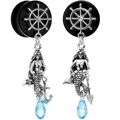 Aqua Nautical Mermaid Plug Set Created with Crystal 00G to 1 Inch
