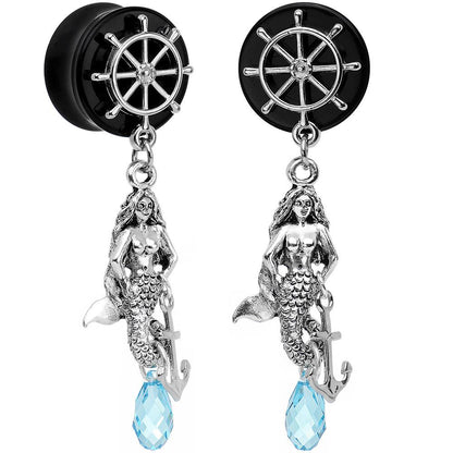 Aqua Nautical Mermaid Plug Set Created with Crystal 00G to 1 Inch