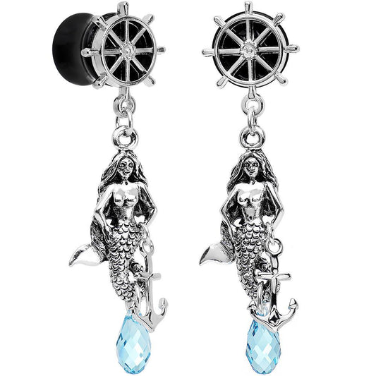 Aqua Nautical Mermaid Plug Set Created with Crystal 00G to 1 Inch